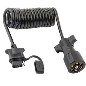 7 Way Blade to 4 Way Flat Trailer Adapter Coiled Wiring Harness 7.5ft Male 7 Pin to 4 Pin Trailer Extension Cord Jacketed Cable Heavy Duty 18AWG Copper 7 to 4 Wire Trailer Connector Plug 90 inch