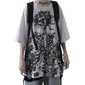Women Man Y2K Skeleton T-Shirt, Punk Aesthetic Goth Skull Graphic Alternative Grunge Oversized Top Tshirts Streetwear