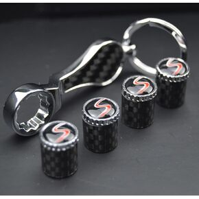 Carbon Fiber S Metal Auto Tire Valve Stem Cap Cover with Resin S Emblem Covers Trim for Mini Cooper S Countryman S Clubman S JCW Hardtop Convertible