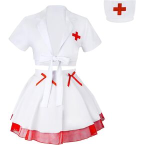 Women Sexy Nurse Costume Set 3 Pcs Nurse Uniform Halloween Cosplay Costume