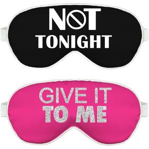 Funny Lingerie Shower Gifts - Set of Two: Not Tonight Black w/White Piping & Silver Give It to Me Magenta Pink Satin Sleep Mask - Naughty Honeymoon Gift - Mask(NotTntBLK GvTMeMAG)
