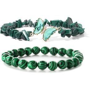 COLORFUL BLING 2Pcs Natural Irregular Chip Stones Butterfly Bracelet Set Gemstone Healing Chakra Crystal Bracelet Reiki Yoga Bead Stretch Bracelet Jewelry Mediation Gifts