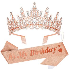 CURASA Birthday Sash and Crown Pink Birthday Sash for Women Birthday Crown Adult Women Hot Pink Its My Birthday Sash Birthday Tiara for Women Princess Crown Pink Birthday Decoration Party Favors Gifts