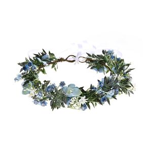 Adjustable Bridal Flower Crown Boho Hair Wreath Fairy Accessories for Women Green Leaf Headband (A/blue green)