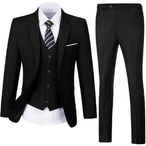 Mens Suit Solid Two Button Slim Fit Suit Set for Wedding Formal Business Suit Men 3 Piece Suit Blazer Vest Pants Set