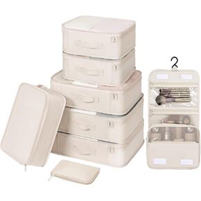 DIMJ Packing Cubes for Travel - Organizer Bags Set for Carry on Suitcase Lightweight Packing Cubes for Suitcase Cubes for luggage with Large Toiletries Bag (Cream)