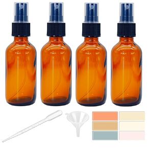 4 PACK 2 oz Amber Small Glass Spray Bottles, Empty Spray Bottle for Hair, Plants, Perfume - Fine Mist, 2oz Mini Spray Bottle