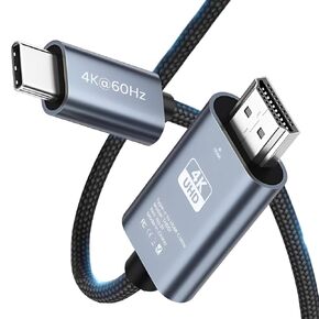 كابل MMOBIEL USB-C إلى HDMI 2 متر - 4K@30 هرتز - كابل مضفر - محول Thunderbolt 3 إلى HDMI متوافق مع MacBook Pro/Air، iPhone 15، iPad Pro، iMac، Samsung Galaxy، Chromebook، إلخ. - الألومنيوم