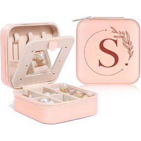 SANDJEST Personalized Jewelry Box, Pink Travel Jewelry Box with Initial A, Small Monogrammed Jewelry Case Organizer for Girls Women Teen Kids, Mini Travel Essentials Gifts for Birthday Christmas