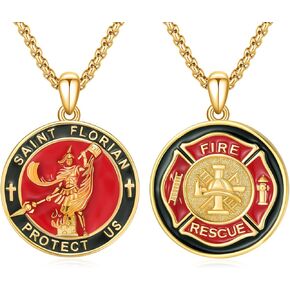 Saint Florian Necklace 925 Sterling Silver Fire Fighter Medal Pendant,Patron St Florian Firefighter Jewelry for Men with 22 in Chain