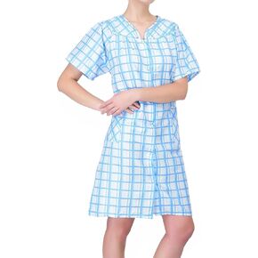 Ezi Women's Short Sleeve Snap-Front Plaid Seersucker Cotton-Rich House Coat
