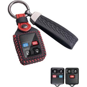 Key Fob Cover Leather Car Key Case Keychain Fob Holder Compatible with Ford Mustang Focus Fusion Explorer Edge Escape Escort Taurus Lincoln Mercury Mazda Tribute (FDD-Black)