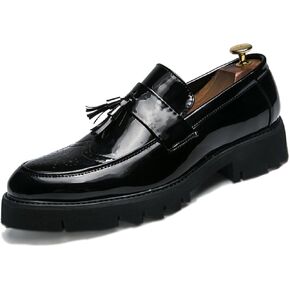 أحذية رجالية من الجلد اللامع سهلة الارتداء من Penny Loafers، أحذية رسمية أنيقة بمقدمة مستديرة وشرابة غير قابلة للانزلاق، مناسبة للحفلات والمواعيد
