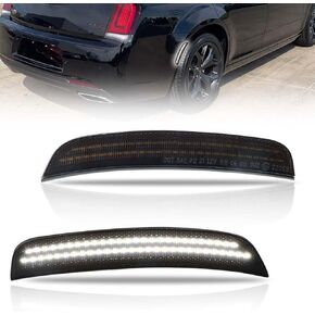 4 PCS Front & Rear Fender LED Side Marker Lights for Chrysler 300 2015-2024, Chrysler 300 Smoked Lens Side Bumper Marker Lamps, Chrysler 300 White & White LED Side Markers Turn Signal Lights