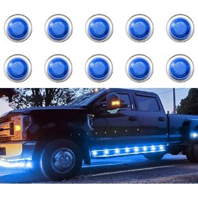 3/4" Chrome Bezels Blue Round Trailer Marker LED Lights Side Clearance Tail Bullet Lights 12V 3LED Indicator Waterproof Light for Trailer Truck Van RV ATV Bus,Pack of 10