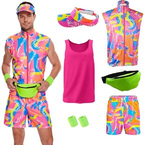 80S 90S Workout Costume Halloween Costumes for Adult Mens Cosplay Outfits Swimwear Suit With Sun Hat