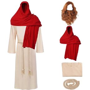 Jesus Costume And Wig Adult Men Biblical Religious Jesus Robe Religious Christ Costume Includes Scarf Waist Rope