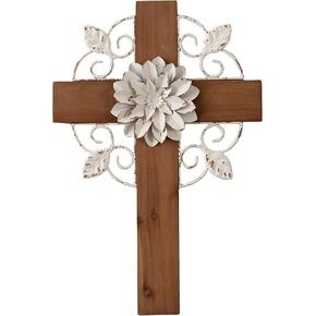 SOFE Rustic Crosses Wall Decor with Metal Floral - Large Wall Crosses for Home Decor - Hanging Decorative Crosses Wall Decor - Spiritual Art for Church Religious