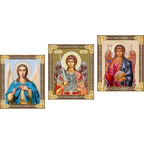 Needzo Archangels Saint Michael Raphael Gabriel The Three Archangels Wooden 3 Inch Icons, Set of 3 - Gold Foil