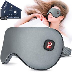 Heated Eye Mask, Cordless Warm Eye Compress for Dry Eyes, Blepharitis,Light Blocking Heat Eye Mask for Men Women, Electric Warm Eye Mask for Airplane Sleeping,Blackout Eye Mask for Travel (Gery)