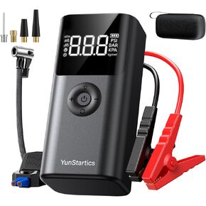 Jump Starter with Air Compressor, 4000A Car Battery Jump Starter 150PSI Portable Air Inflator Jump Box, Car Battery Booster with Smart Jumper Cables, LED Emergency Lighting and LCD Display