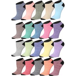 Tipi Toe Women's 20 Pairs Colorful Patterned Low Cut/No Show Socks
