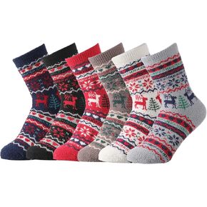 6 Pairs Christmas Coral Fleece Socks Winter Warm Socks Christmas Fuzzy Socks Slipper Socks for Holiday Men Women