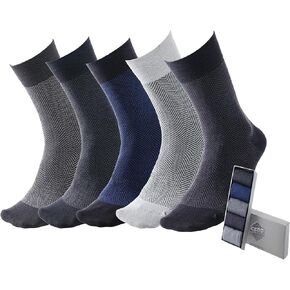 Mens Dress Socks, Mens Rayon Bamboo Socks, Mens Crew Socks, 5 Pairs Socks, Socks for Business & Casual, Premium Quality with Gift Box, Breathable Mens Socks, Gift for Mens