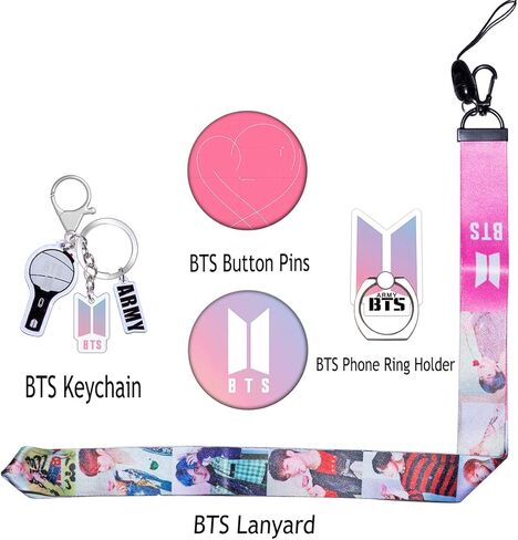 مجموعة هدايا Bangtan Boys Fur Army، Bangtan Boy Merch مع غطاء وسادة مقاس 45 × 45 سم، 1 سلسلة مفاتيح، 1 حامل حلقة للهاتف، 1 حبل قصير، 2 دبوس بروش، 12 ملصقًا، 40 بطاقة صور للأولاد من Bangtan in Saudi Arabia