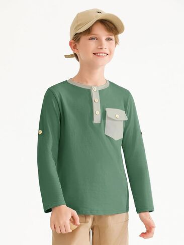Haloumoning Boys Long Sleeve Shirts Kids Casual Henley Collared T-Shirts Tops Tees 4-14 Years in Saudi Arabia