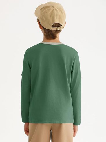 Haloumoning Boys Long Sleeve Shirts Kids Casual Henley Collared T-Shirts Tops Tees 4-14 Years in Saudi Arabia