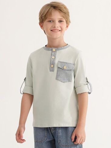 Haloumoning Boys Long Sleeve Shirts Kids Casual Henley Collared T-Shirts Tops Tees 4-14 Years in Saudi Arabia