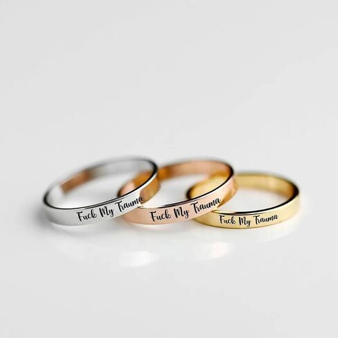 LIU JUN Fuck My Trauma Ring,Stainless Steel Fuck My Trauma Ring,Fuck Trauma Stackable Rings Ring,Inspirational Trauma Healing Ring Friendship Gift Jewelry for Women in Kuwait