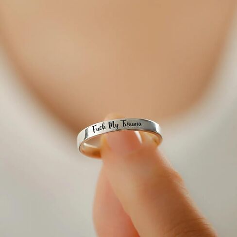 LIU JUN Fuck My Trauma Ring,Stainless Steel Fuck My Trauma Ring,Fuck Trauma Stackable Rings Ring,Inspirational Trauma Healing Ring Friendship Gift Jewelry for Women in Kuwait