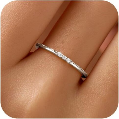 Dainty 14K Gold Plated Thin Cubic Zirconia Rings Eternity Engagement Wedding Band Rings 925 Sterling Silver Stackable Rings for Women Aura Minimalist Midi Knuckle Pinky Finger Ring Jewerly in Kuwait