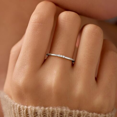 Dainty 14K Gold Plated Thin Cubic Zirconia Rings Eternity Engagement Wedding Band Rings 925 Sterling Silver Stackable Rings for Women Aura Minimalist Midi Knuckle Pinky Finger Ring Jewerly in Kuwait
