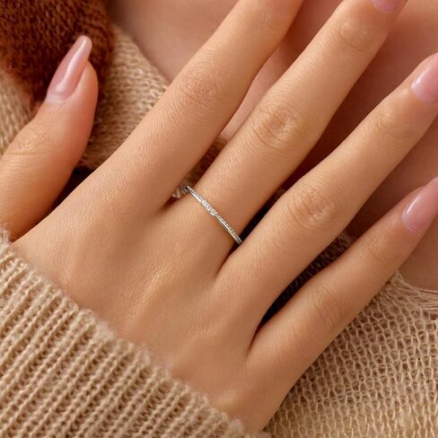 Dainty 14K Gold Plated Thin Cubic Zirconia Rings Eternity Engagement Wedding Band Rings 925 Sterling Silver Stackable Rings for Women Aura Minimalist Midi Knuckle Pinky Finger Ring Jewerly in Kuwait