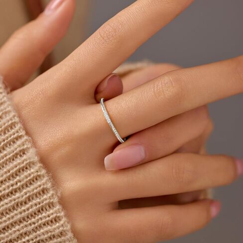Dainty 14K Gold Plated Thin Cubic Zirconia Rings Eternity Engagement Wedding Band Rings 925 Sterling Silver Stackable Rings for Women Aura Minimalist Midi Knuckle Pinky Finger Ring Jewerly in Kuwait