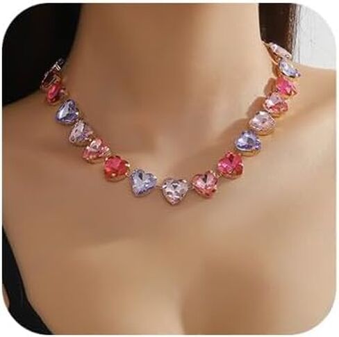 Denifery Rhinestone Heart Choker Necklace Jewelry Sparkly Crystal Heart Neck Chain Heart Statement Necklace for Women in Saudi Arabia