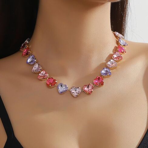 Denifery Rhinestone Heart Choker Necklace Jewelry Sparkly Crystal Heart Neck Chain Heart Statement Necklace for Women in Saudi Arabia