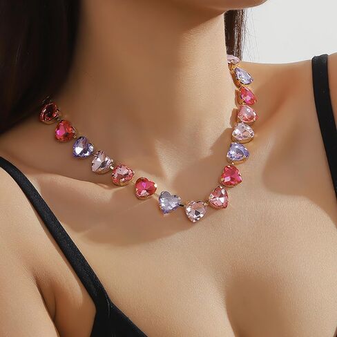 Denifery Rhinestone Heart Choker Necklace Jewelry Sparkly Crystal Heart Neck Chain Heart Statement Necklace for Women in Saudi Arabia