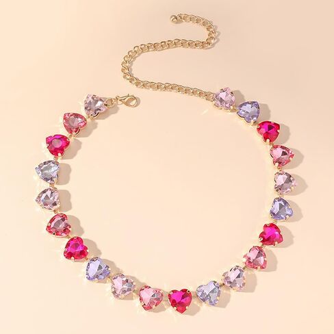 Denifery Rhinestone Heart Choker Necklace Jewelry Sparkly Crystal Heart Neck Chain Heart Statement Necklace for Women in Saudi Arabia