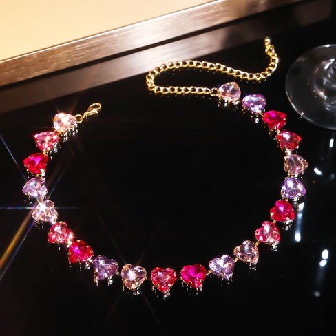 Denifery Rhinestone Heart Choker Necklace Jewelry Sparkly Crystal Heart Neck Chain Heart Statement Necklace for Women in Saudi Arabia