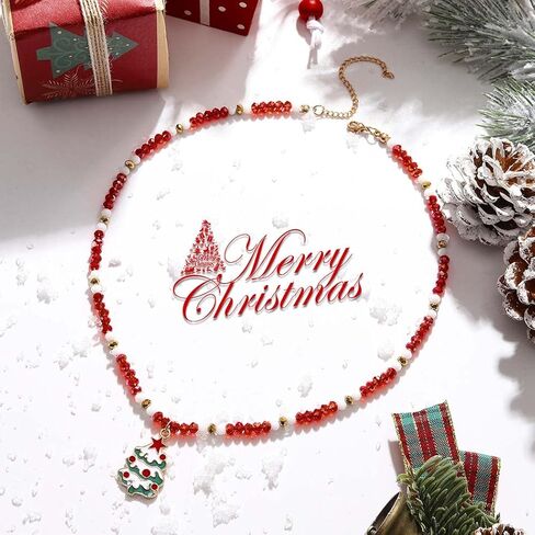 عيد الميلاد مطرز المختنق قلادة شجرة عيد الميلاد الحمراء قلادة القلائد عيد الميلاد اليدوية الخرز سلسلة عنق عطلة مجوهرات احتفالية هدية للنساء in Kuwait