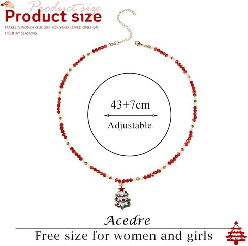 عيد الميلاد مطرز المختنق قلادة شجرة عيد الميلاد الحمراء قلادة القلائد عيد الميلاد اليدوية الخرز سلسلة عنق عطلة مجوهرات احتفالية هدية للنساء in Kuwait