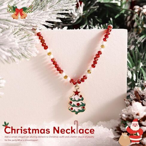 عيد الميلاد مطرز المختنق قلادة شجرة عيد الميلاد الحمراء قلادة القلائد عيد الميلاد اليدوية الخرز سلسلة عنق عطلة مجوهرات احتفالية هدية للنساء in Kuwait