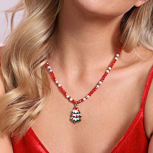 عيد الميلاد مطرز المختنق قلادة شجرة عيد الميلاد الحمراء قلادة القلائد عيد الميلاد اليدوية الخرز سلسلة عنق عطلة مجوهرات احتفالية هدية للنساء in Kuwait