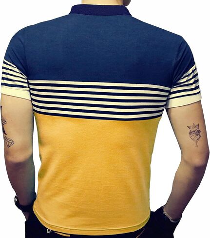 LOGEEYAR Mens Summer Slim Fit Contrast Color Stitching Stripe Short Sleeve Polo Casual T-Shirts in Saudi Arabia