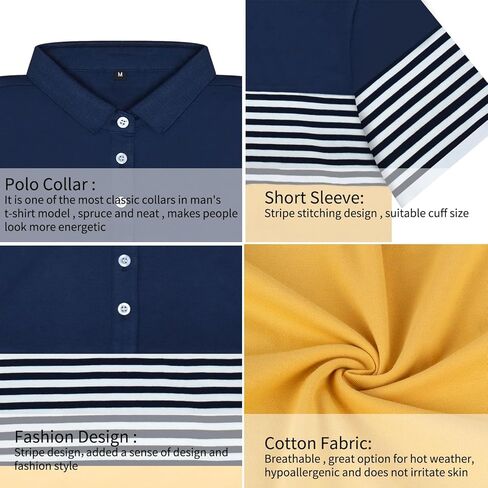 LOGEEYAR Mens Summer Slim Fit Contrast Color Stitching Stripe Short Sleeve Polo Casual T-Shirts in Saudi Arabia