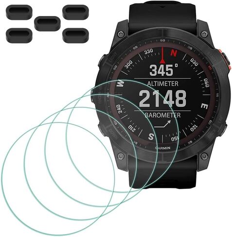 واقي شاشة MTHGH لساعة Garmin fenix 7S/ 7S Solar/ 7S Sapphire Solar الذكية [4 قطع] + 5 مقابس مضادة للغبار، 9H من الزجاج المقسى، طبقة خالية من الفقاعات، غطاء حماية رفيع للغاية in Kuwait